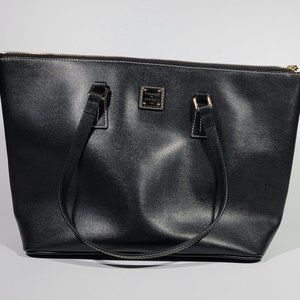 DOONEY & BOURKE   ZIP TOP SHOPPER BLACK ITALIAN SAFFIANO LEATHER